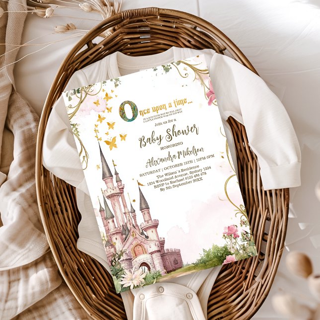 Rosa Guld Little Princess Royal Castle Baby Shower Inbjudningar (Skapare uppladdad)