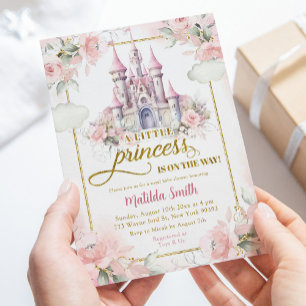 Rosa Guld Little Princess Royal Castle Baby Shower Inbjudningar