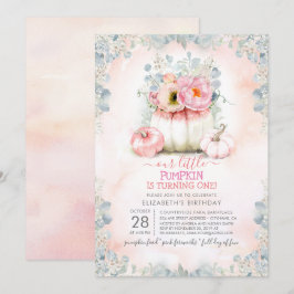 Rosa Guld Little Pumpkin Cute Fall Födelsedagsfest Inbjudningar