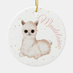 Rosa Guld Llama Cute Photo Julgransprydnad Keramik