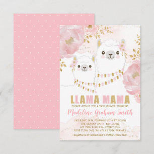 Rosa Guld Llama Girl Baby Shower Blommigt Inbjudningar