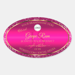 Rosa Guld Logotyp och Initialer Glitter produkteti Ovalt Klistermärke