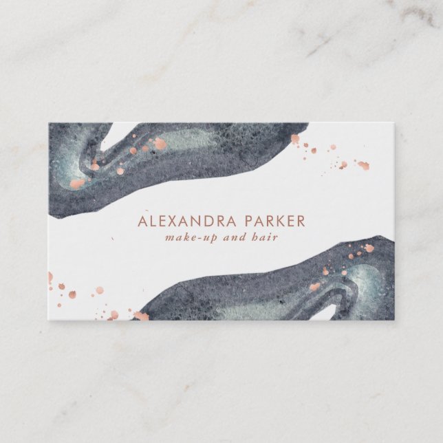 Rosa guld- Look för Faux och gråttvattenfärg Geode Visitkort (Framsida)