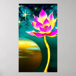 Rosa Guld Lotus Flower med full månreflektion Poster