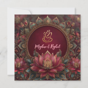 Rosa Guld Lotus Ganesh God Indiska Bröllop Inbjudningar