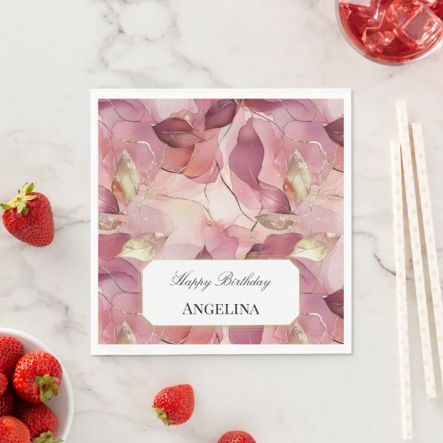  Rosa Guld Löv födelsedag Pappersservett (Insitu)