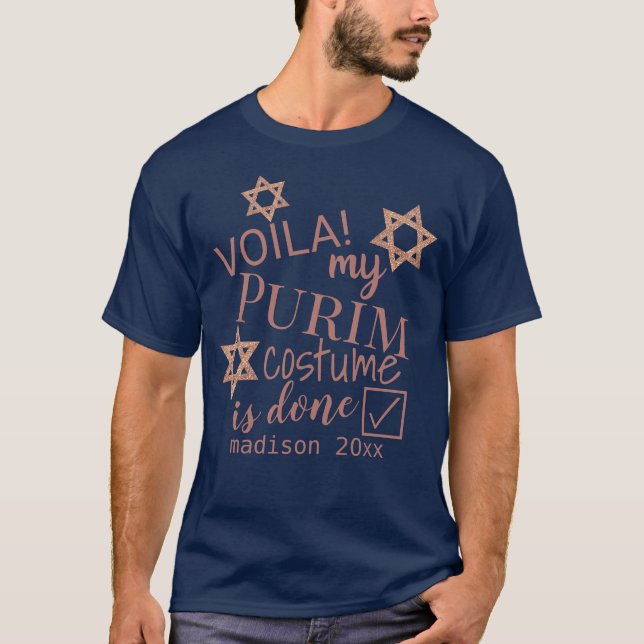 Rosa guld- Magen David känd rolig Purim dräkt T Shirt (Framsida)
