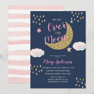 Rosa Guld Måne Baby Shower Inbjudningar