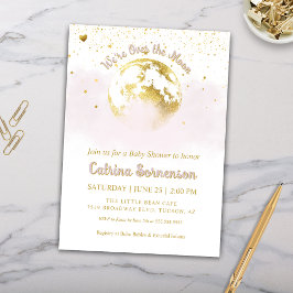 Rosa Guld Måne och Stars Celestial Baby Shower Inbjudningar