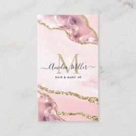  Rosa Guld Marble Agate Hair Makeup Monogram Visitkort