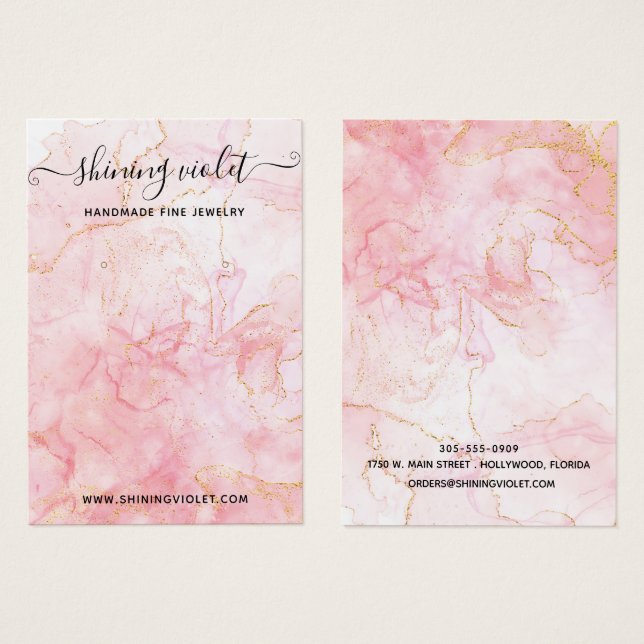 Rosa & Guld Marble Earring & Necklace Visning Visitkort (Framsida & baksida)