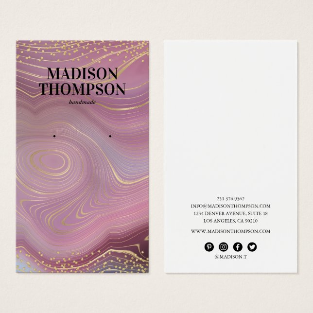 Rosa Guld Marble Jewelry Earring Holder Visitkort (Framsida & baksida)