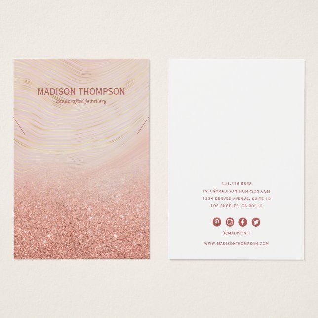 Rosa & Guld Marble Jewelry Necklace Visning Visitkort (Framsida & baksida)