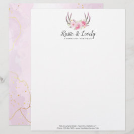 Rosa Guld Marble Rustic Blommigt Antlers Chic Brevhuvud