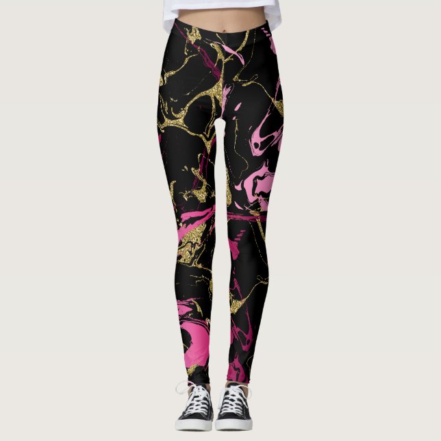 Rosa Guld Marble Women Leggings (Framsida)