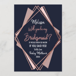 Rosa guld- marinblå Mauve geometrisk brudtärna Inbjudningar