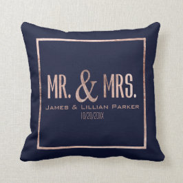 Rosa guld- marinblått herrskapMonogrambröllop Kudde