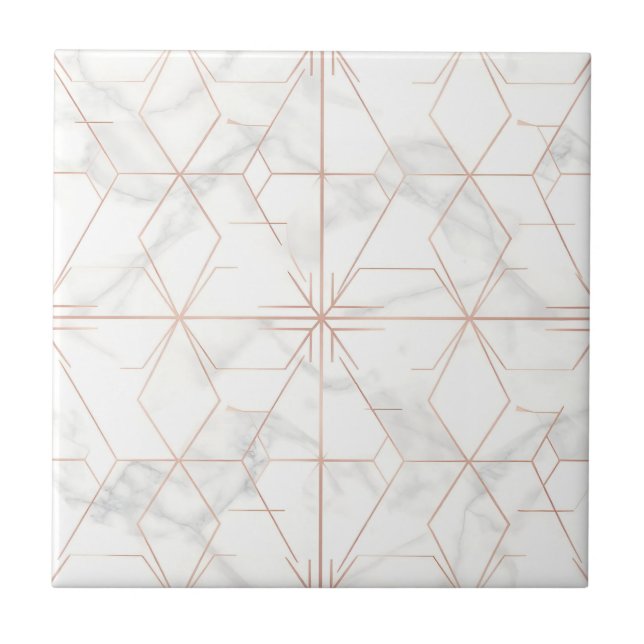 Rosa Guld Marmor Geometriskt Mönster Kakelplatta (Framsidan)