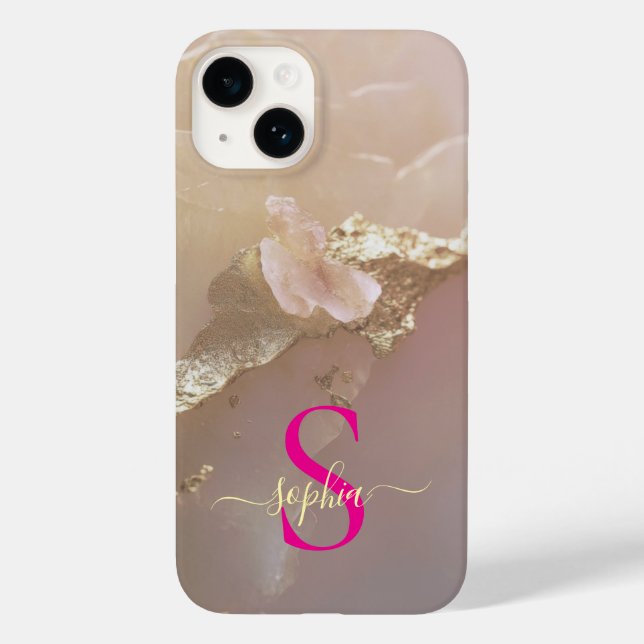 Rosa guld marmor guld glitter monogram (Baksida)