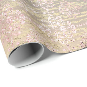Rosa guld- mer foxier metallisk damastast Wood Presentpapper