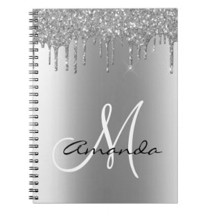 Rosa Guld Metall Glitterdroppar Monogram Antecknin Anteckningsbok