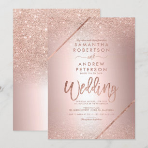 Rosa guld- metallisk glittertypografi omkullkastar inbjudningar