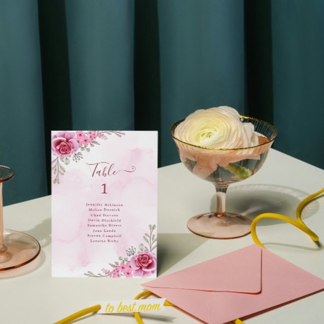 Rosa Guld Minimalistisk Blommig Bröllop Stolskort  Inbjudningar (Skapare uppladdad)