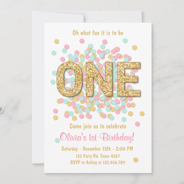 Rosa guld- mint för första inbjudningar (Framsida)