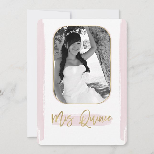 Rosa Guld Mis Quince Quinceañera Photo Bild Inbjudningar (Framsida)