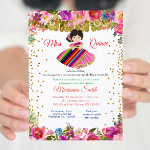 Rosa & guld Miss Quinceañera mexikansk Inbjudningar
