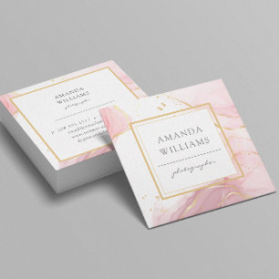 Rosa Guld Modern Art Liquid Watercolor Square Fyrkantigt Visitkort