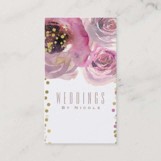 Rosa & Guld Modern Blommig Akvarell Chic Visitkort (Framsida)