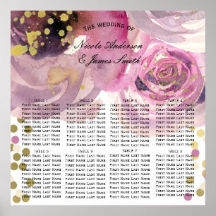 Rosa & Guld Modern Blommig Akvarell Platskort Poster