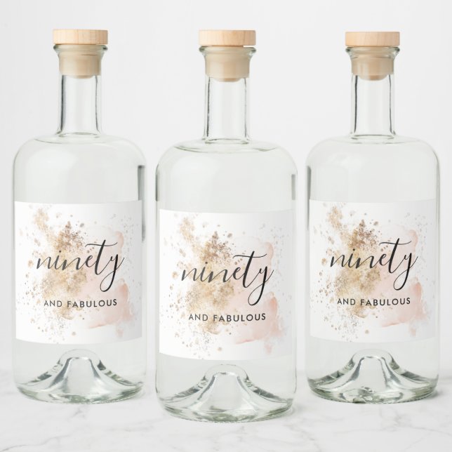 Rosa Guld Modern Chic 90:e födelsedagskalligrafi Spritflaskor Etikett (Flaskor)