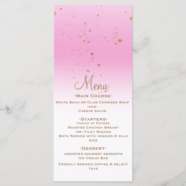 Rosa Guld Modern Glam Confetti Party Bröllop Menu Meny (Framsida)