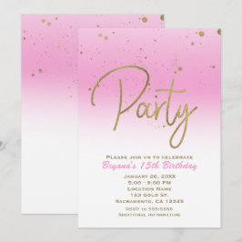 Rosa & Guld Modern Glam Konfettifödelsedagsfest Inbjudningar