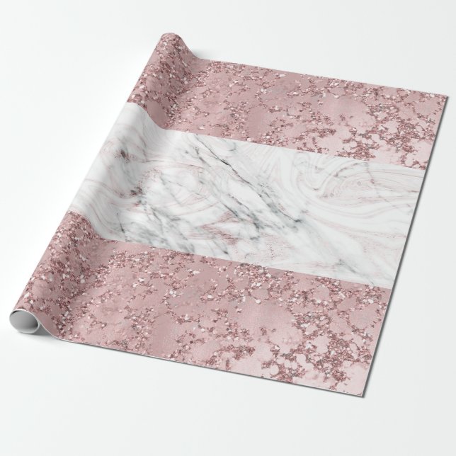 Rosa Guld Modern Glam Marmor & Glitter Dekorativ Presentpapper (Utrullad)