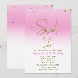 Rosa & Guld Modern Glam SWEET 16 Födelsedagsfest Inbjudningar