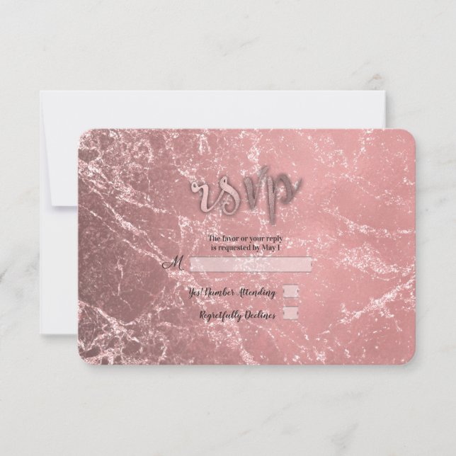 Rosa guld modern glamour marmor svarsalong RSVP OSA Kort (Framsida)