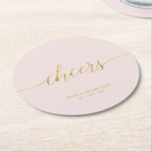  Rosa & Guld Modern Lettering Cheers Party Underlägg Papper Rund