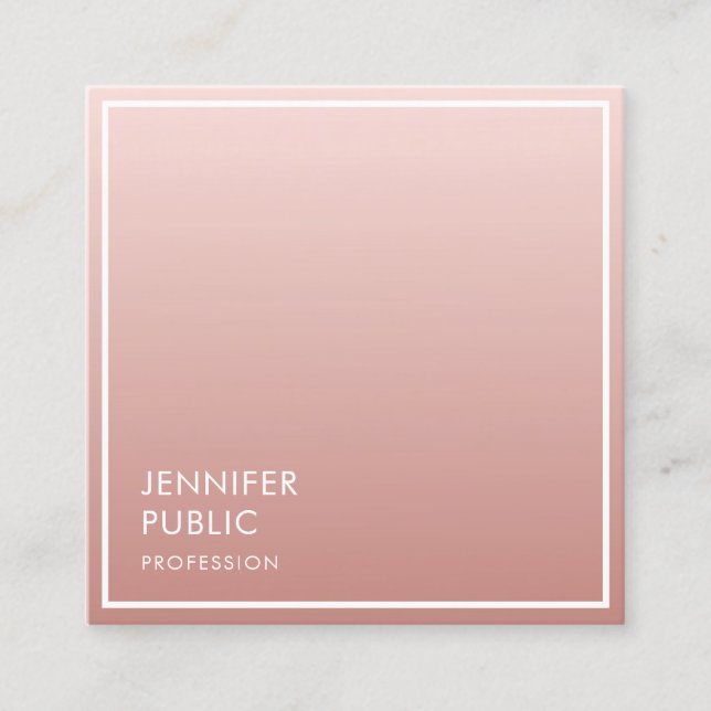 Rosa Guld Modern Minimalistisk Mall Elegant Fyrkantigt Visitkort (Framsida)