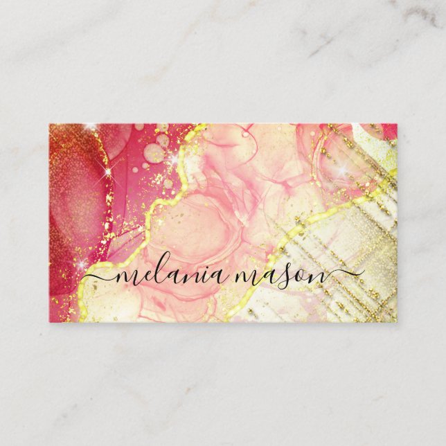 Rosa Guld Modern Vätskefärg Alkohol Bläck Art Visitkort (Framsida)