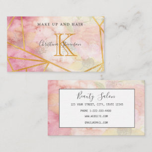 Rosa Guld Monogram Blommigt Makeup Artist Hair Sal Visitkort