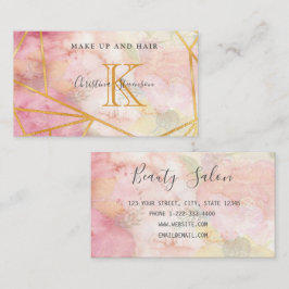 Rosa Guld Monogram Blommigt Makeup Artist Hair Sal Visitkort