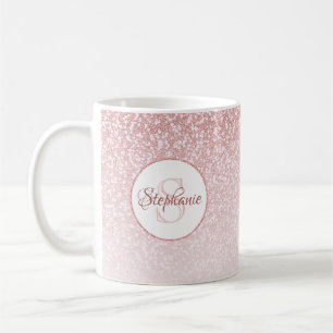 Rosa guld- Monogram för glitterrodnadOmbre runda Kaffemugg