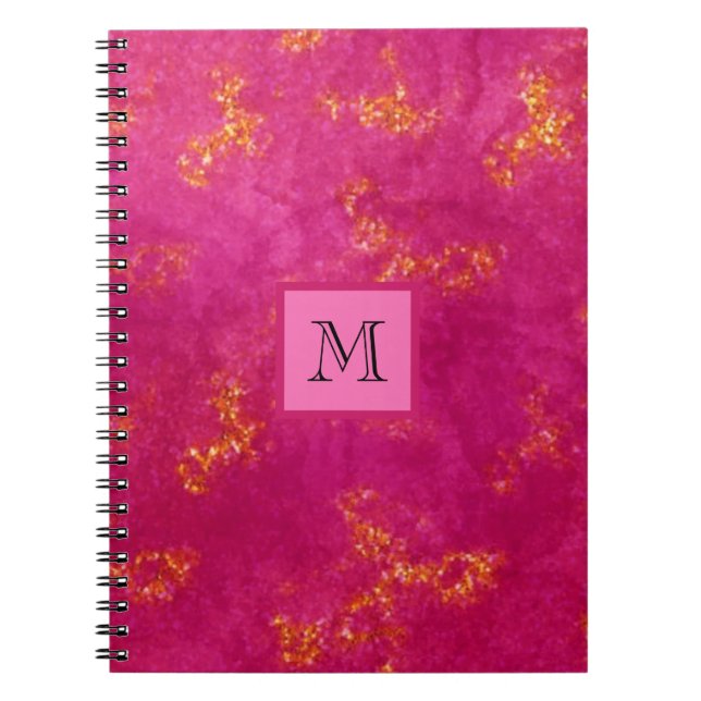 Rosa Guld Monogram Girly Mönster Trendig Initial Anteckningsbok (Framsidan)