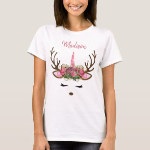 Rosa & Guld Monogram jul - Unicorn Reindeer T Shirt