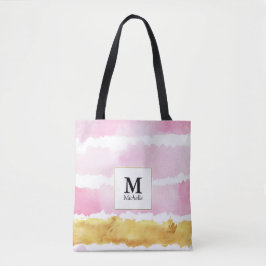 Rosa & Guld monogram med stripe Tote Bag Tygkasse