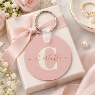 Rosa Guld Monogram Namn Script Personlig Nyckelring