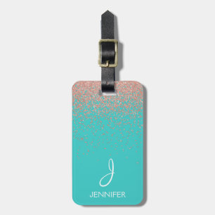 Rosa guld- Monogrammed glitter- och rodnadrosor Bagagebricka